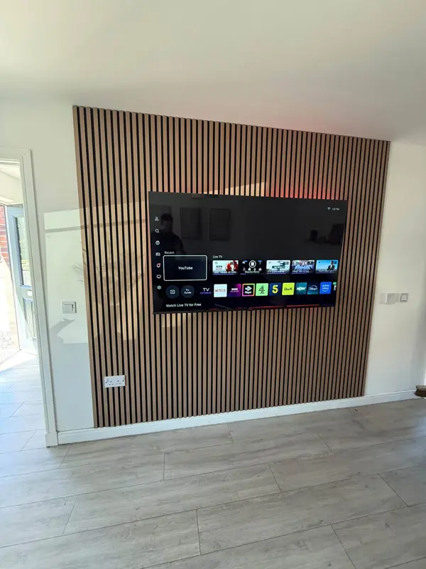 Slatted TV feature wall